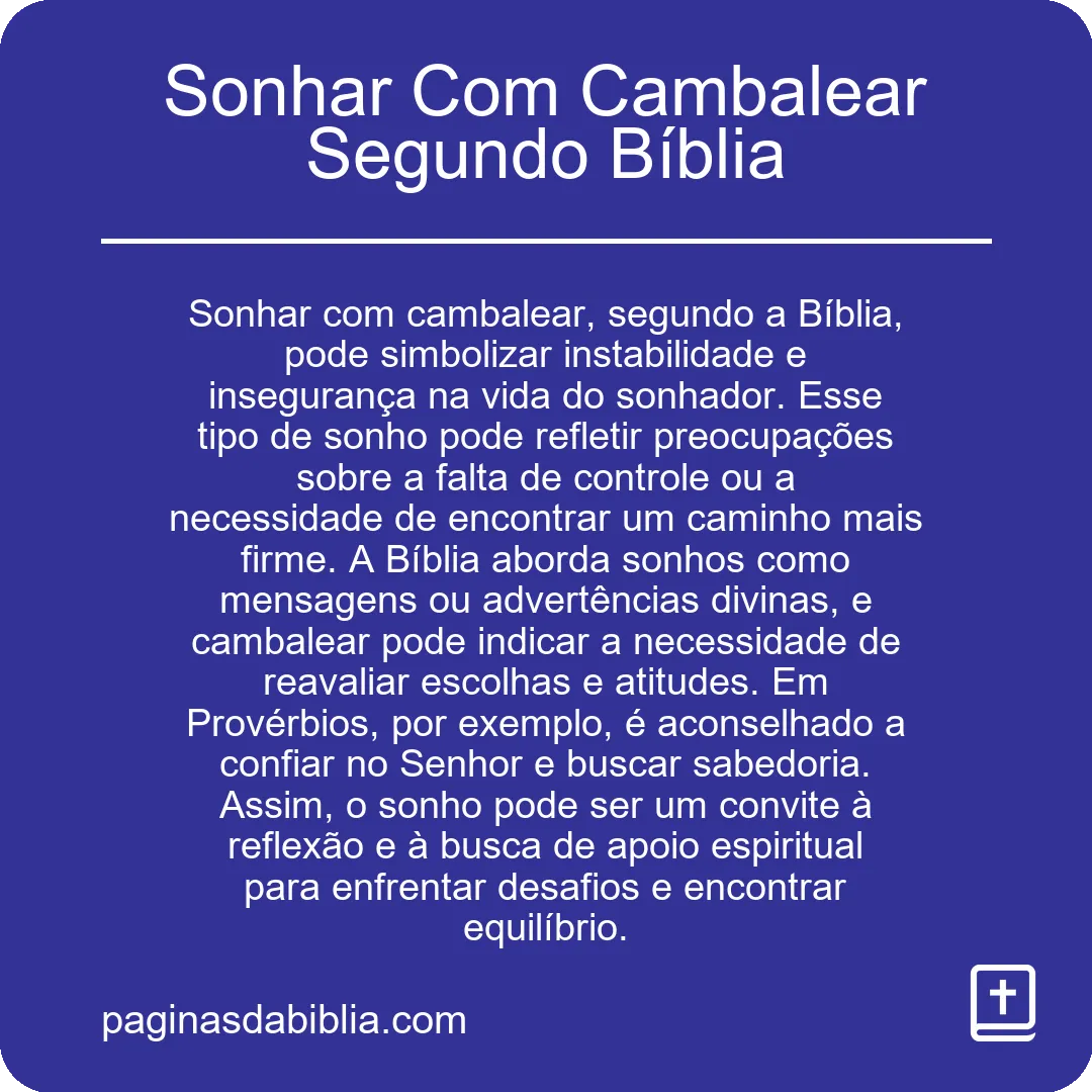 Sonhar Com Cambalear Segundo Bíblia