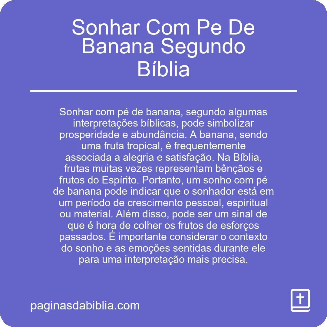 Sonhar Com Pe De Banana Segundo Bíblia