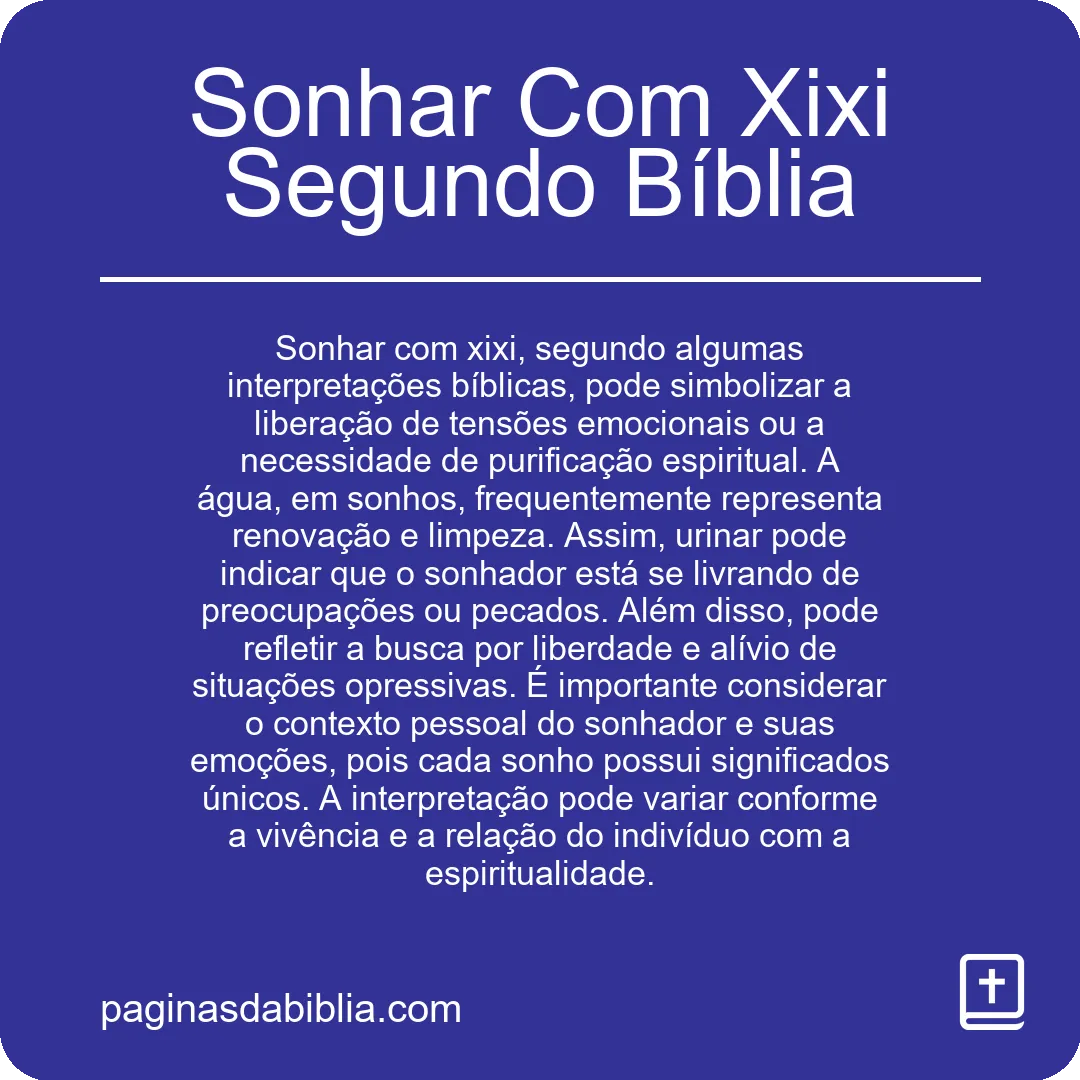 Sonhar Com Xixi Segundo Bíblia