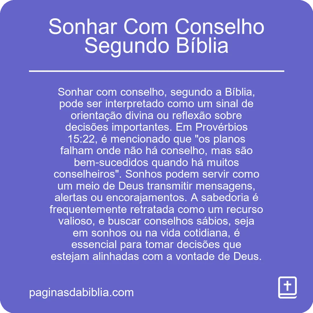 Sonhar Com Conselho Segundo Bíblia