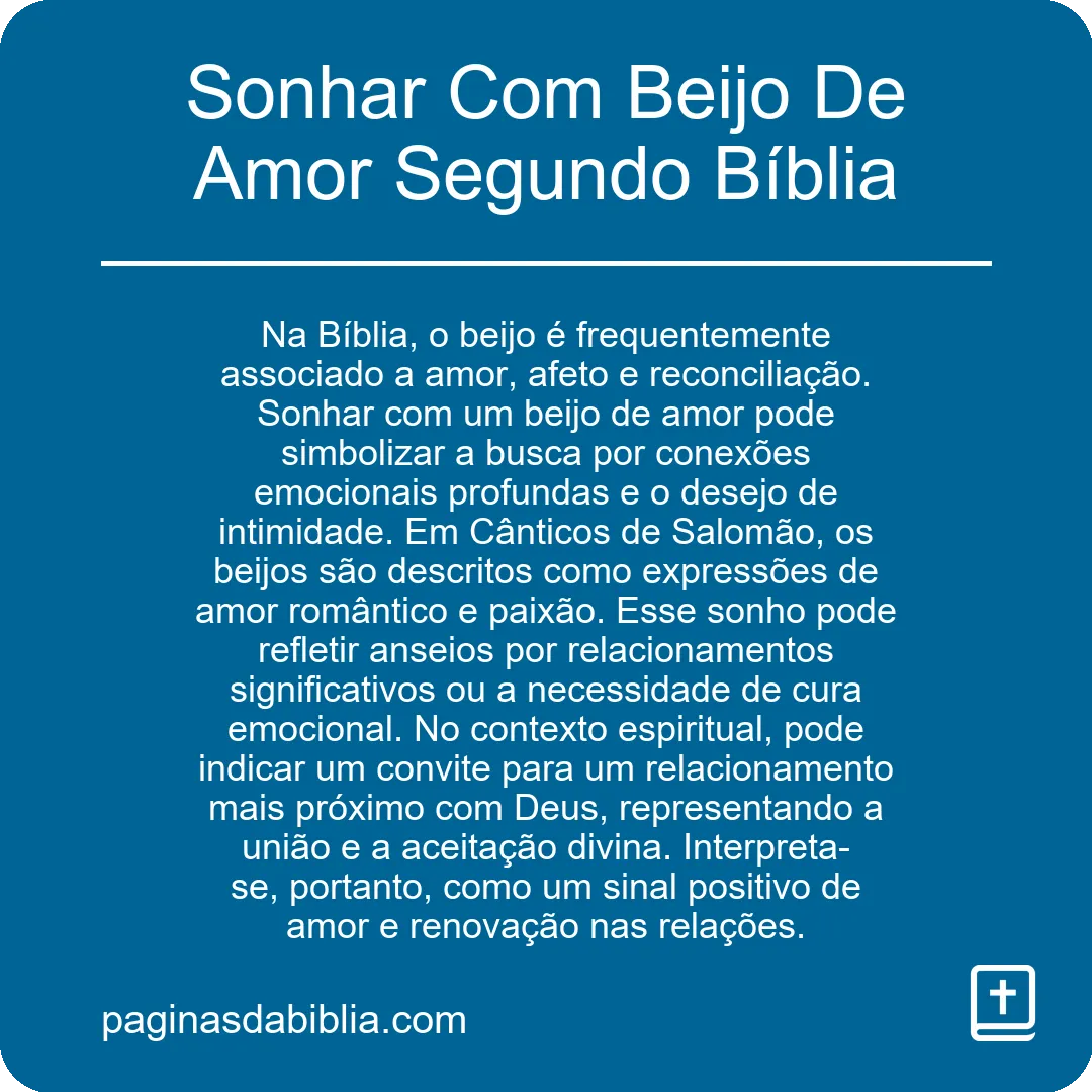 Sonhar Com Beijo De Amor Segundo Bíblia