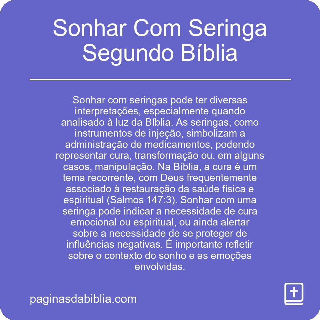 Sonhar Com Seringa Segundo Bíblia