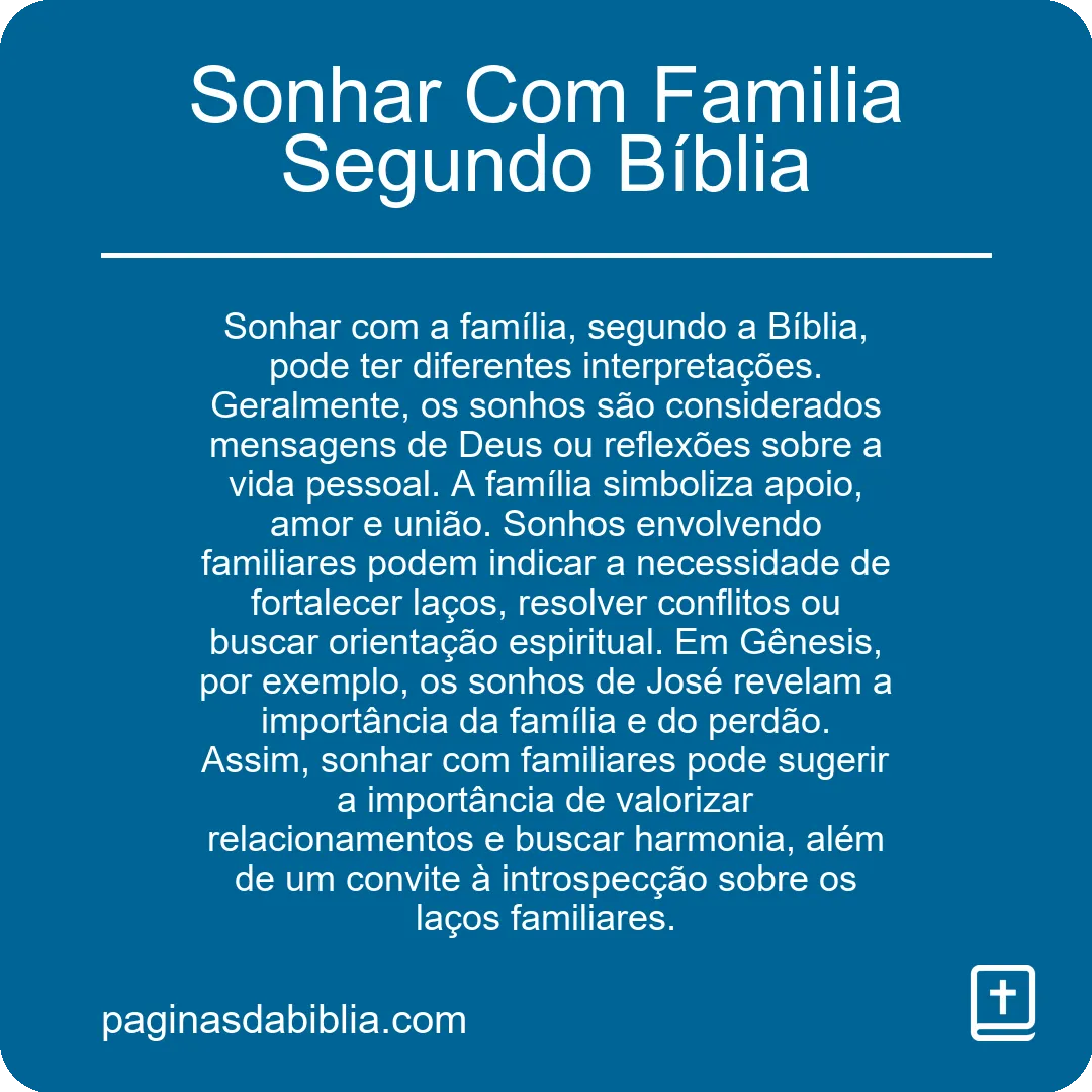 Sonhar Com Familia Segundo Bíblia