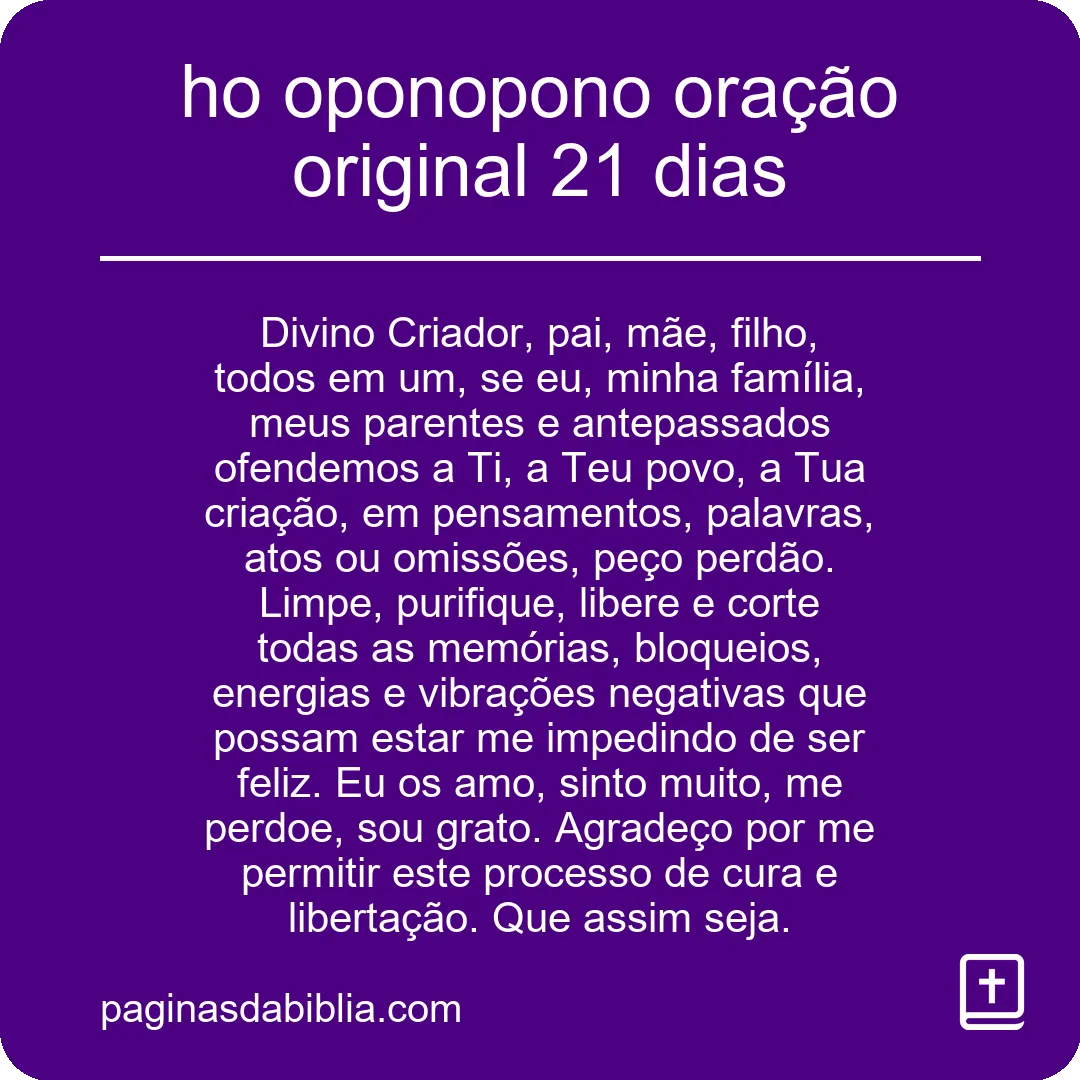 ho oponopono oração original 21 dias