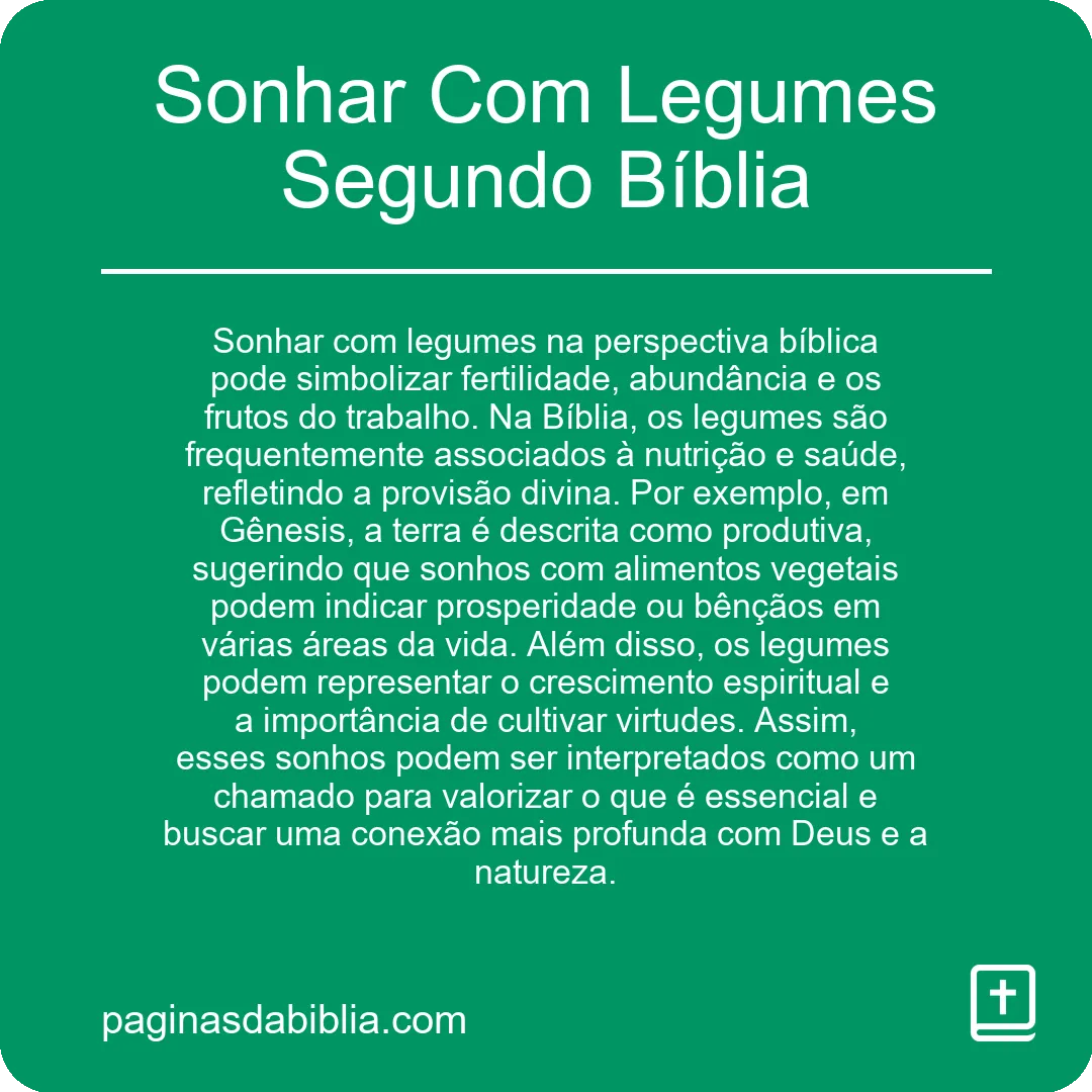 Sonhar Com Legumes Segundo Bíblia