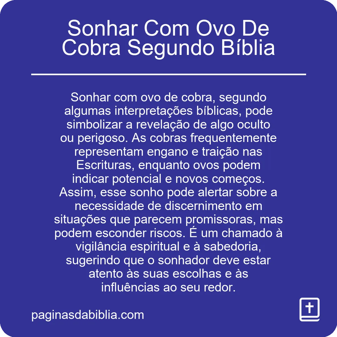 Sonhar Com Ovo De Cobra Segundo Bíblia