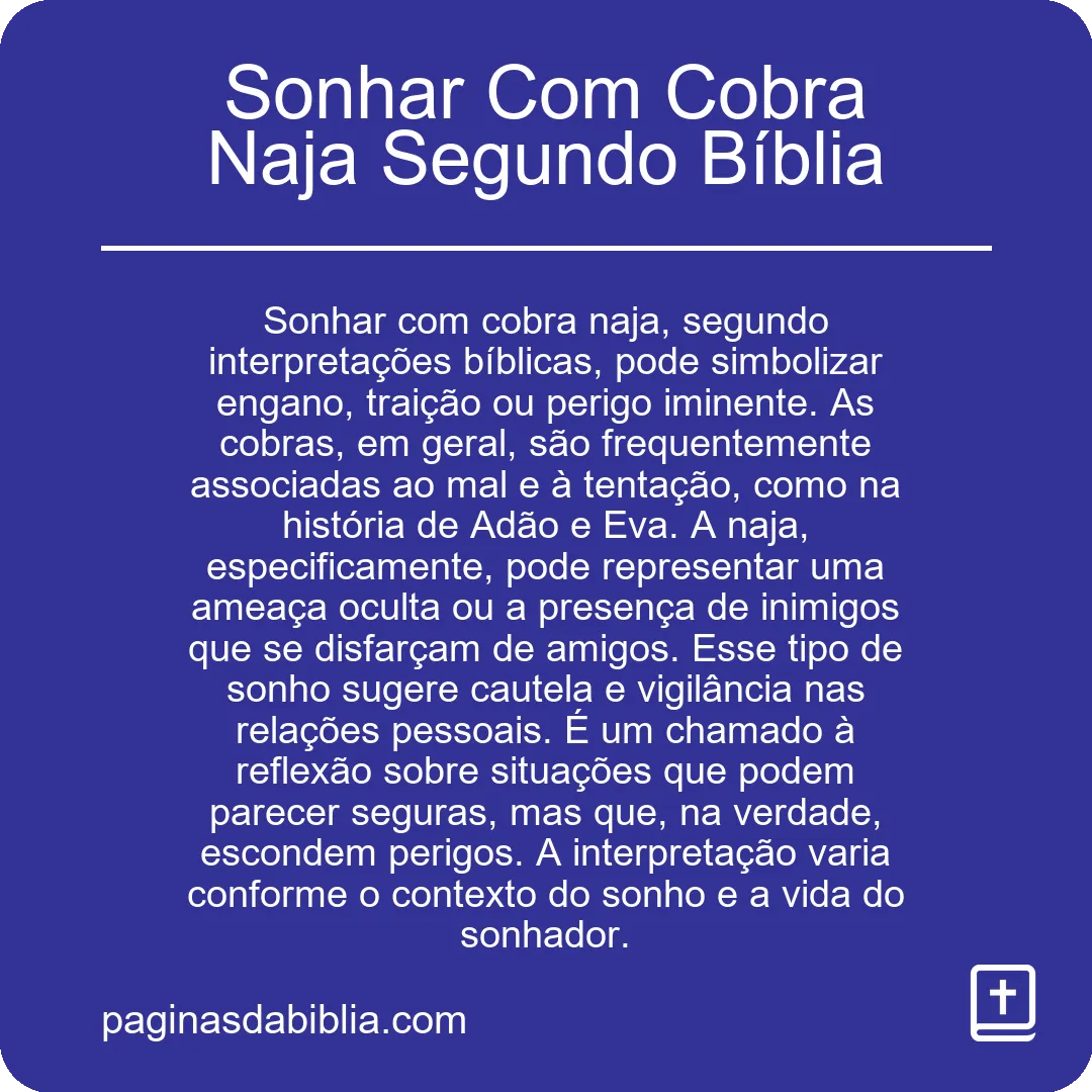 Sonhar Com Cobra Naja Segundo Bíblia