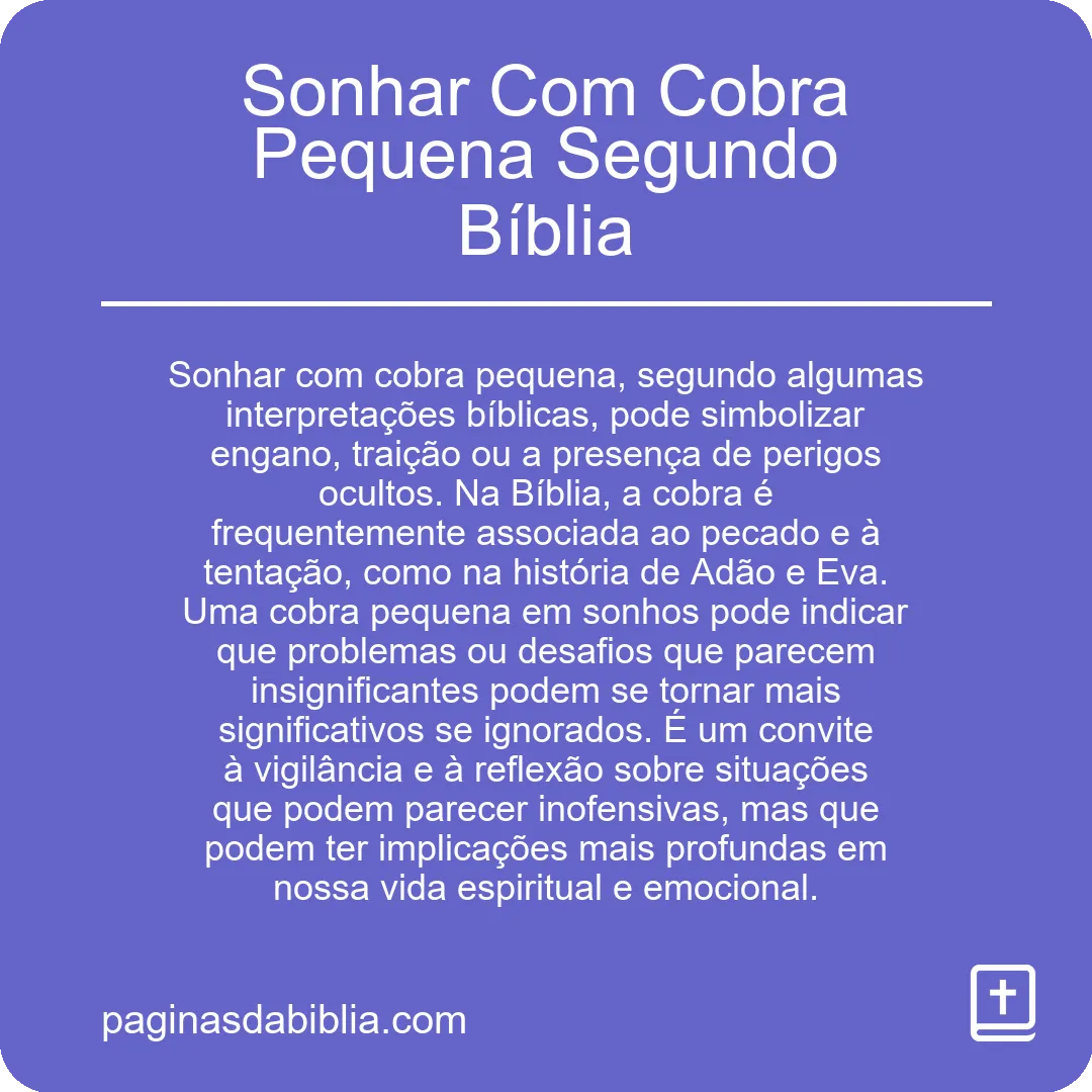 Sonhar Com Cobra Pequena Segundo Bíblia