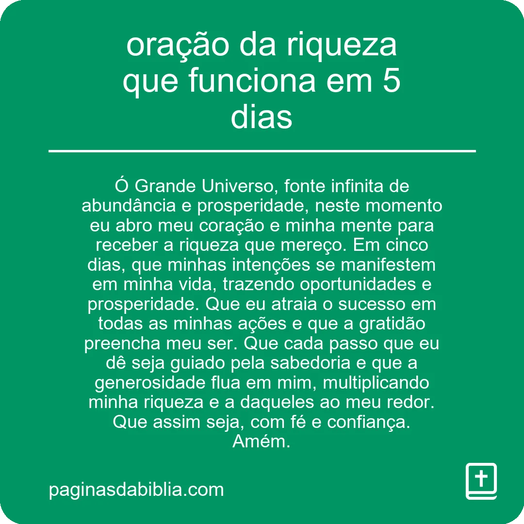 oração da riqueza que funciona em 5 dias