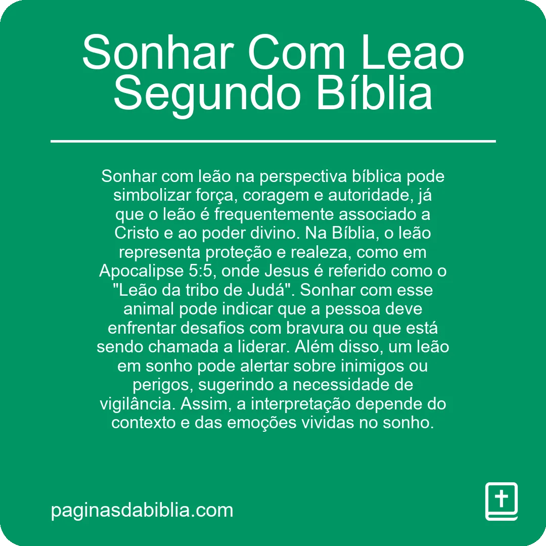 Sonhar Com Leao Segundo Bíblia