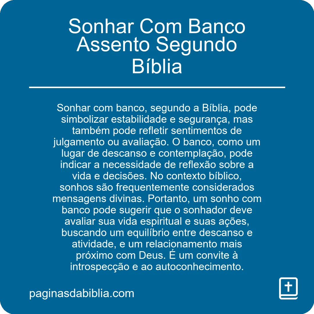 Sonhar Com Banco Assento Segundo Bíblia