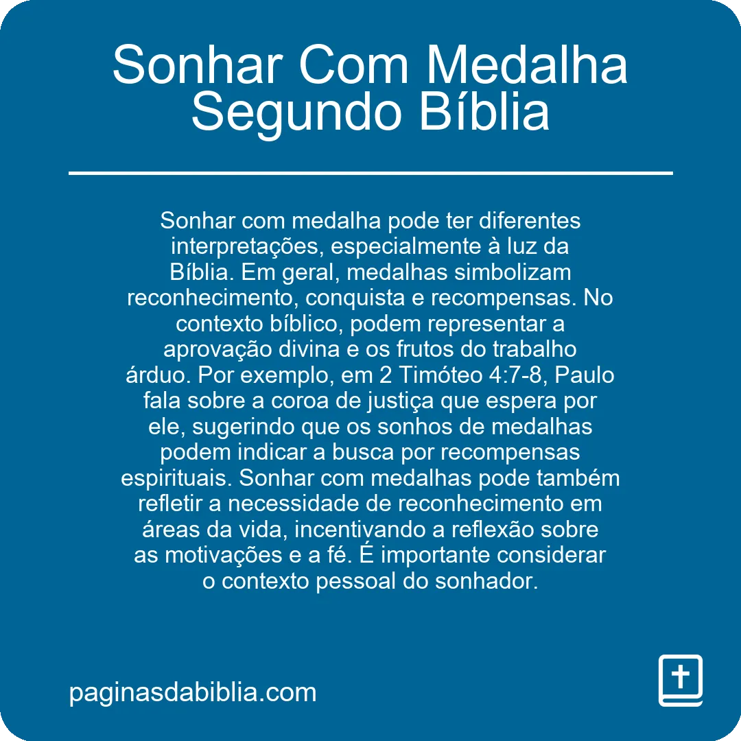 Sonhar Com Medalha Segundo Bíblia