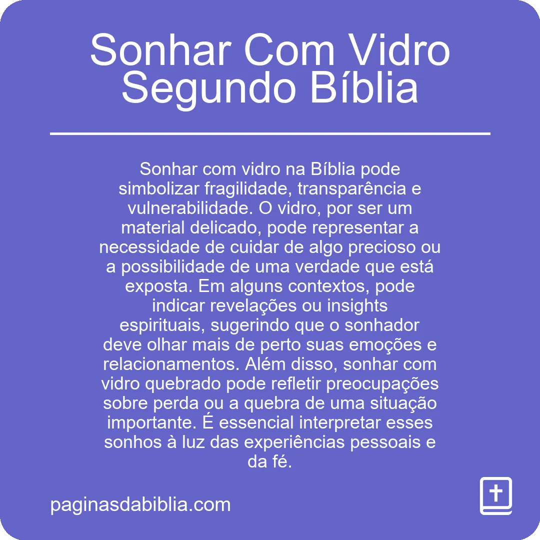 Sonhar Com Vidro Segundo Bíblia