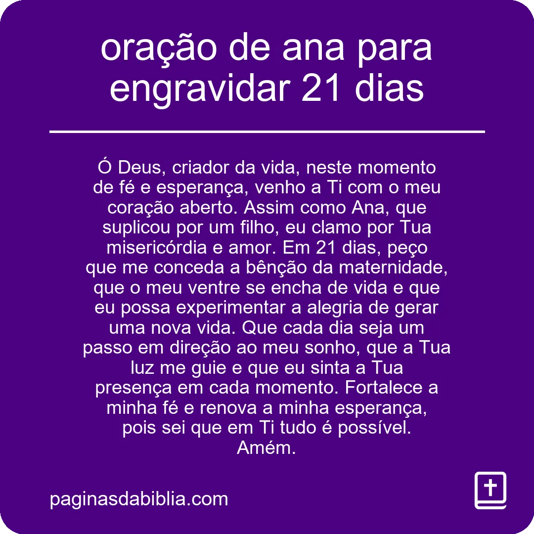 oração de ana para engravidar 21 dias