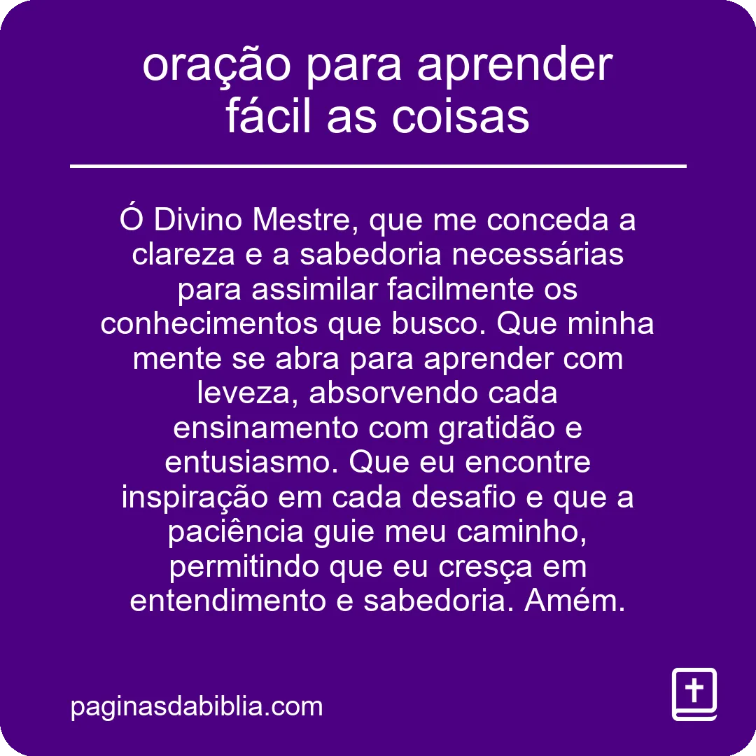 oração para aprender fácil as coisas