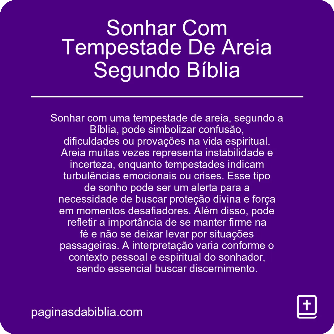 Sonhar Com Tempestade De Areia Segundo Bíblia