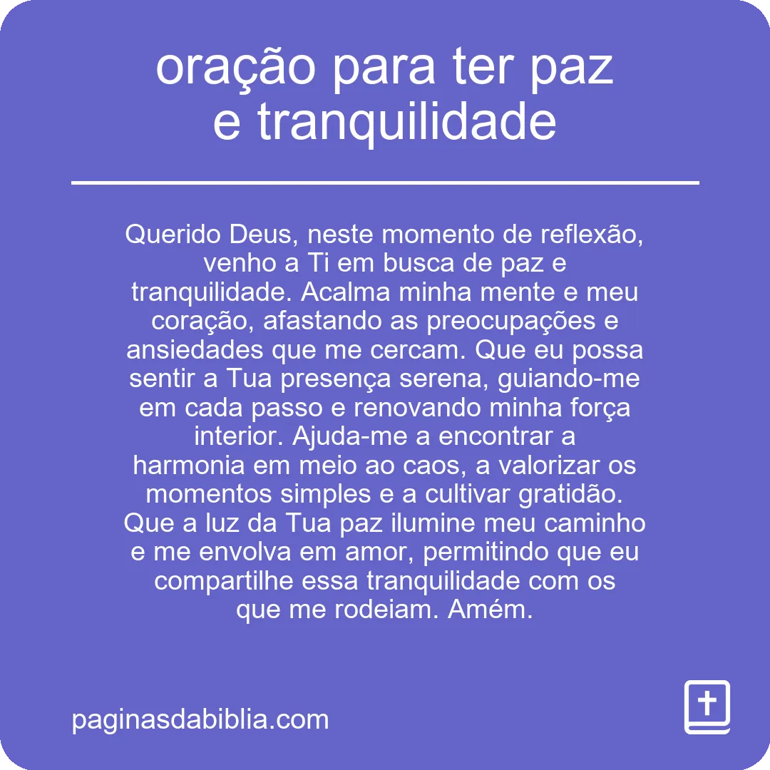 oração para ter paz e tranquilidade