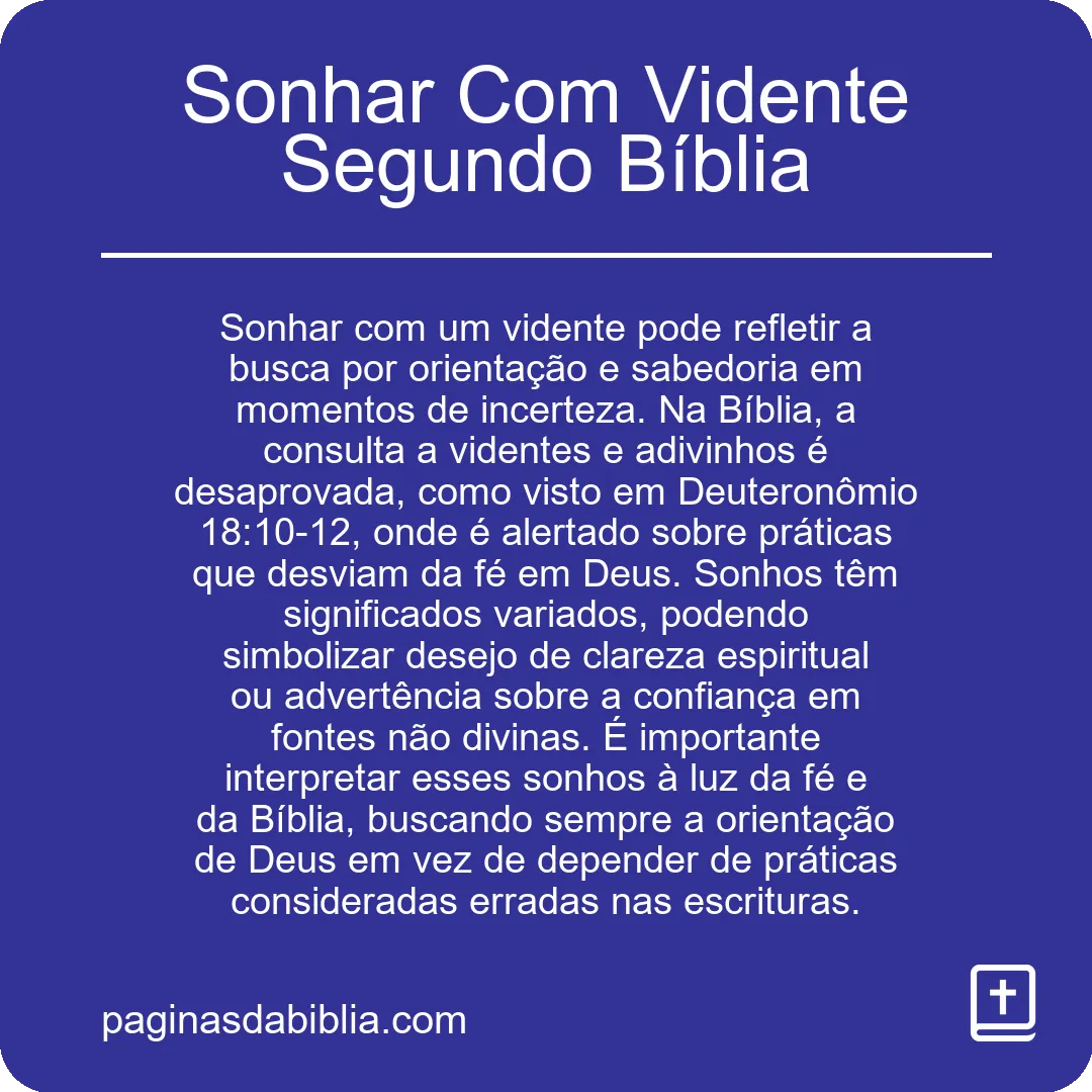 Sonhar Com Vidente Segundo Bíblia