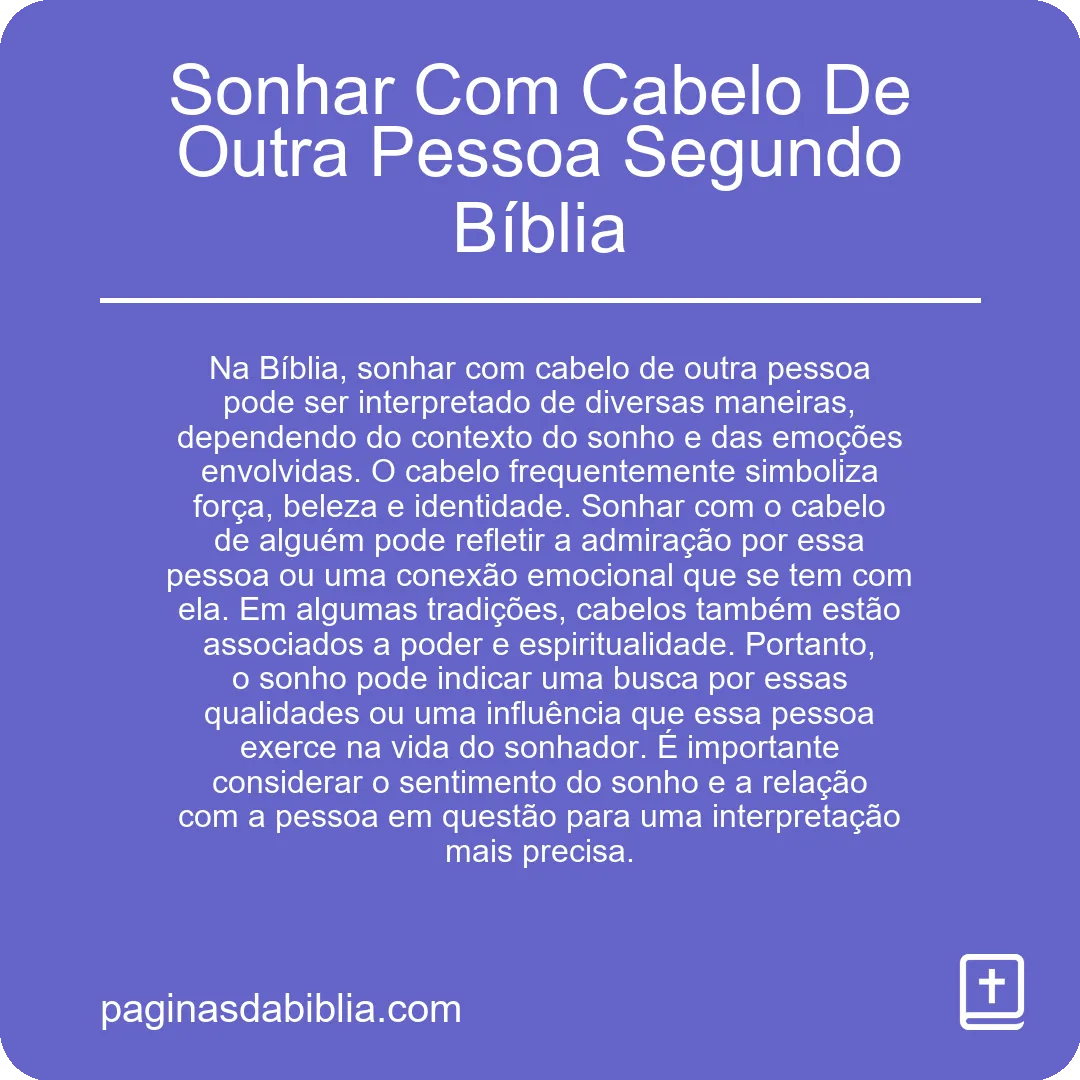 Sonhar Com Cabelo De Outra Pessoa Segundo Bíblia