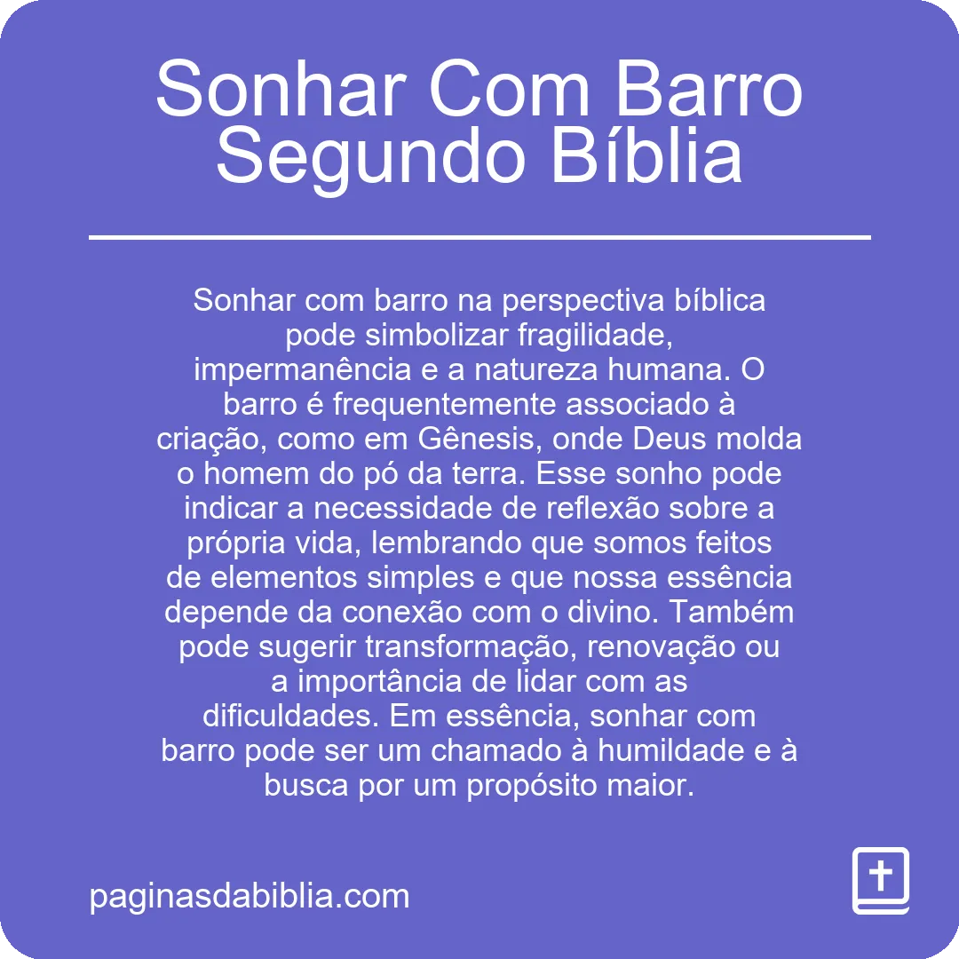 Sonhar Com Barro Segundo Bíblia