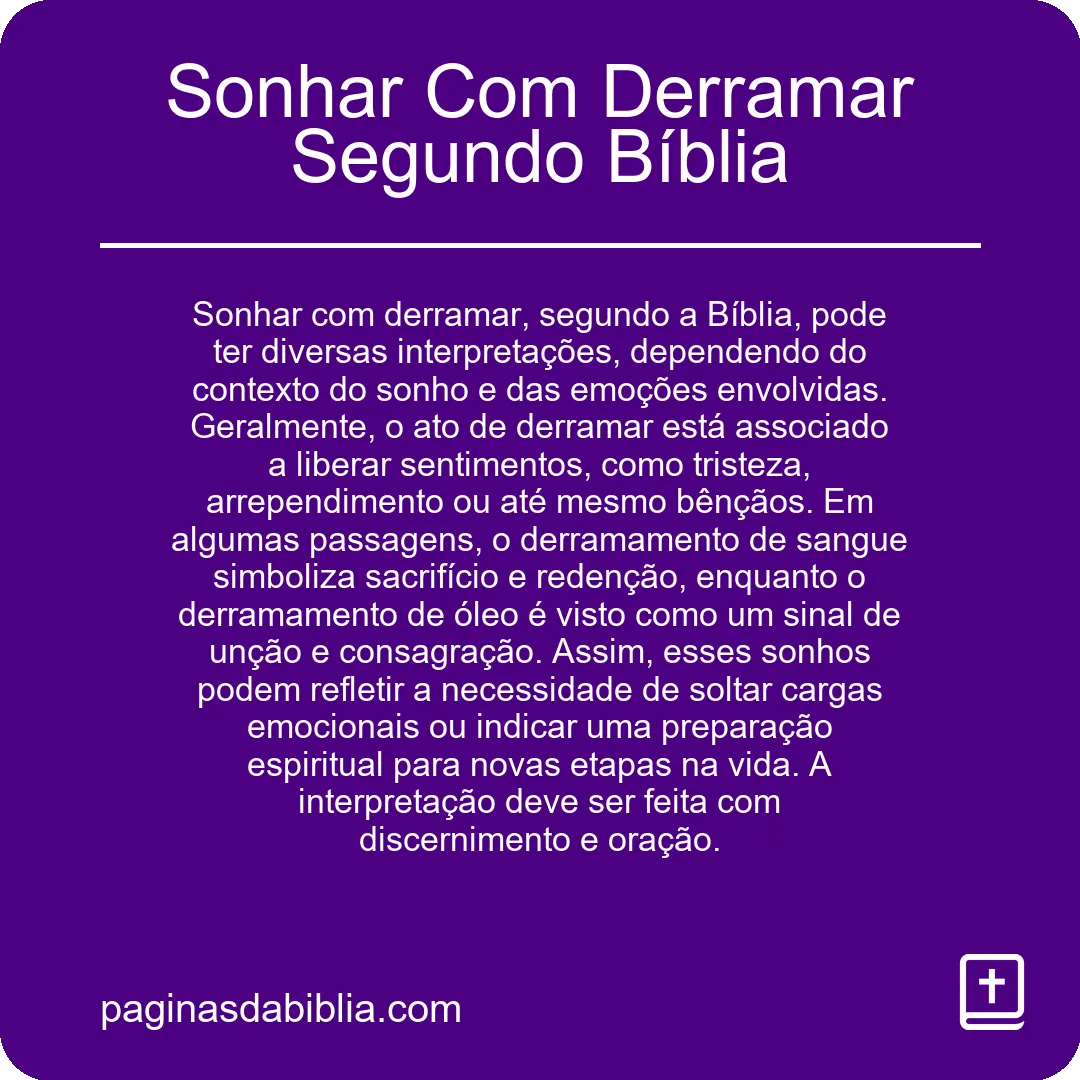 Sonhar Com Derramar Segundo Bíblia