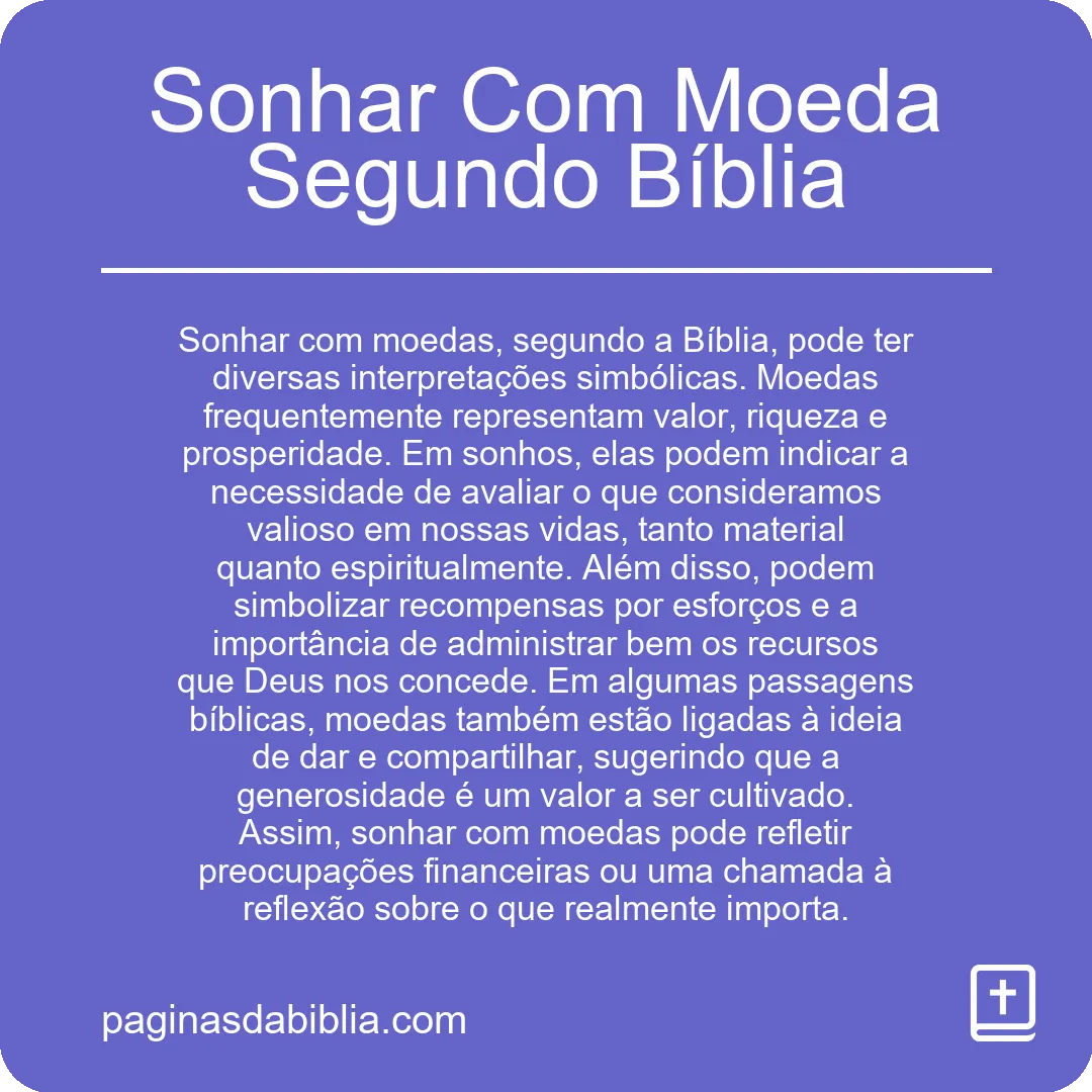 Sonhar Com Moeda Segundo Bíblia