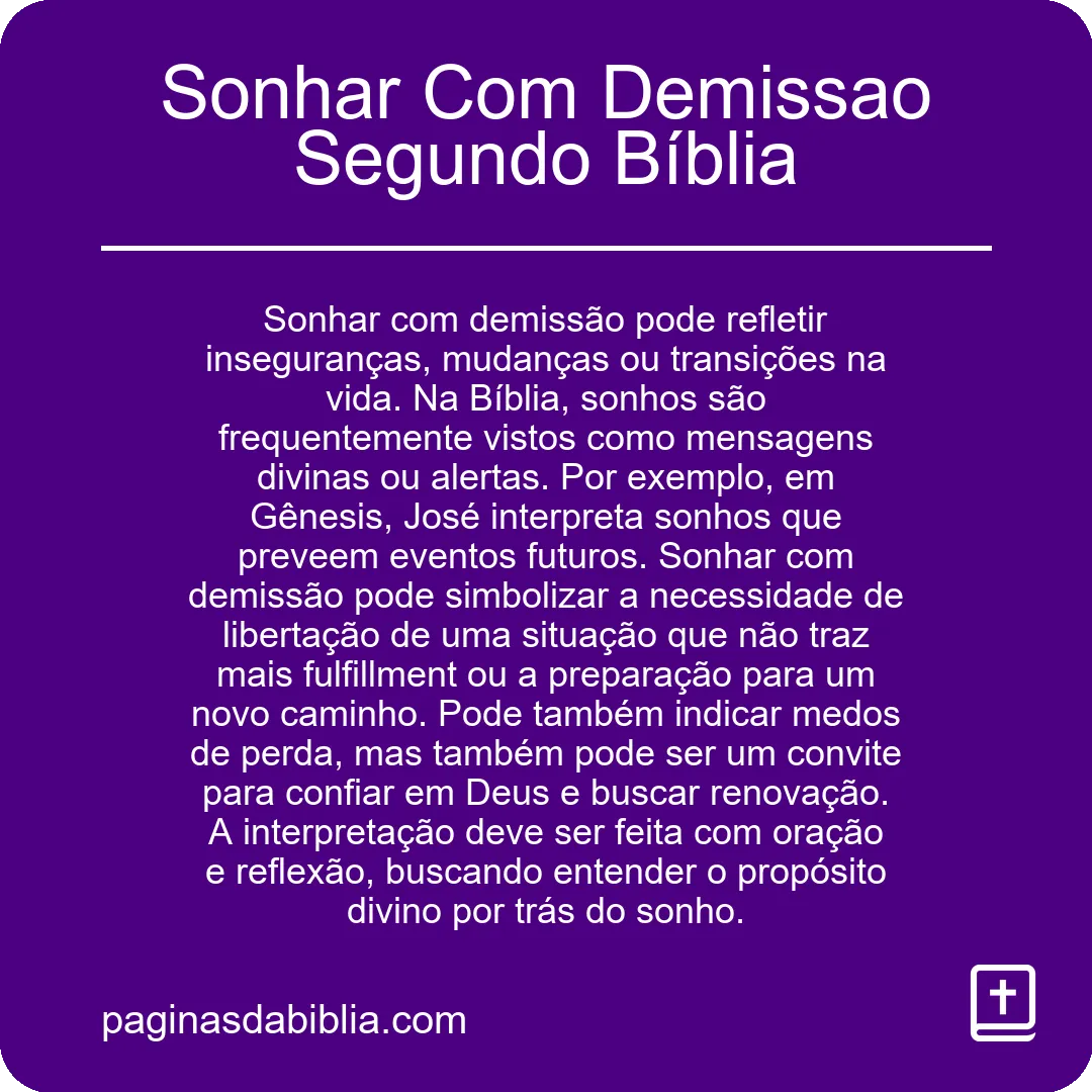 Sonhar Com Demissao Segundo Bíblia