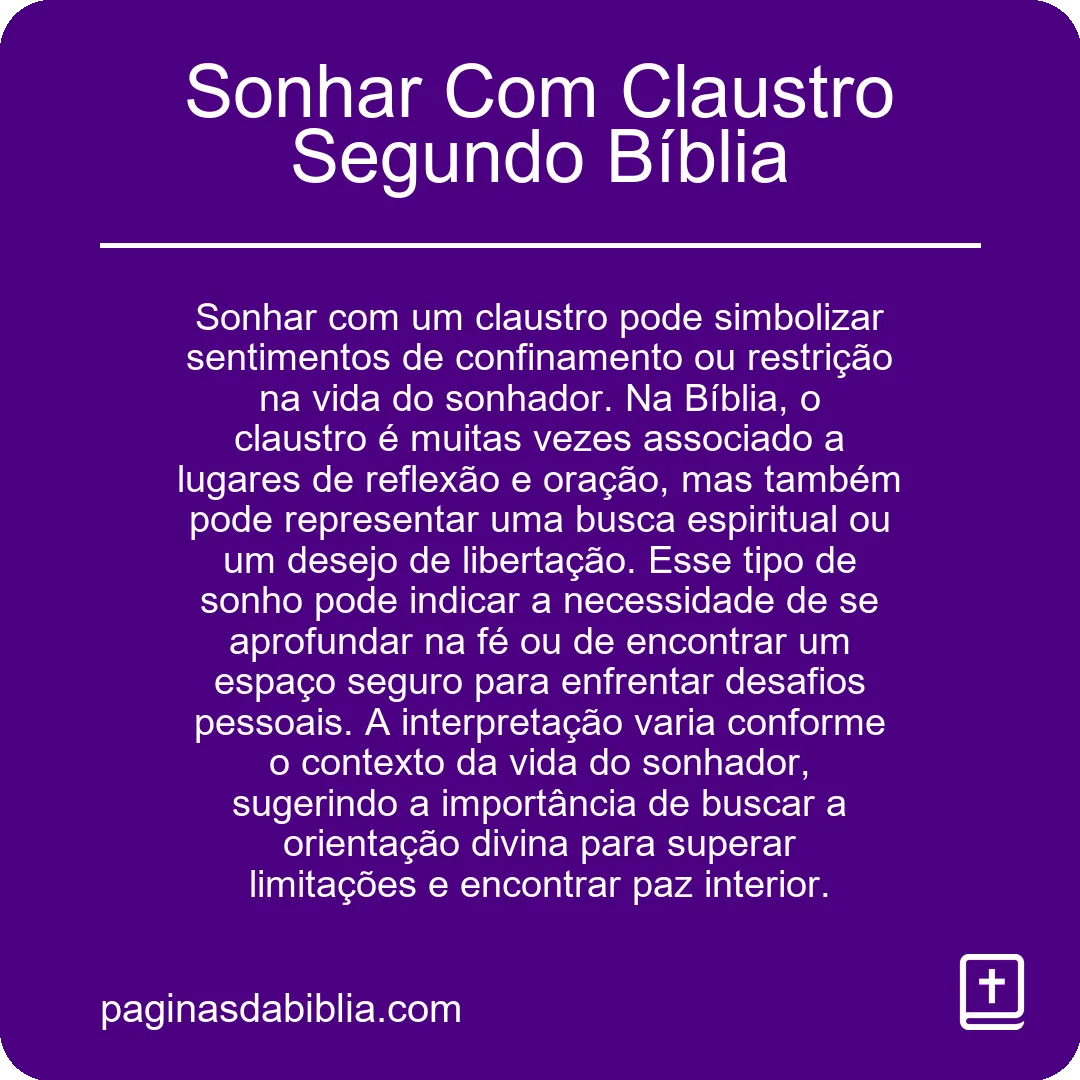 Sonhar Com Claustro Segundo Bíblia