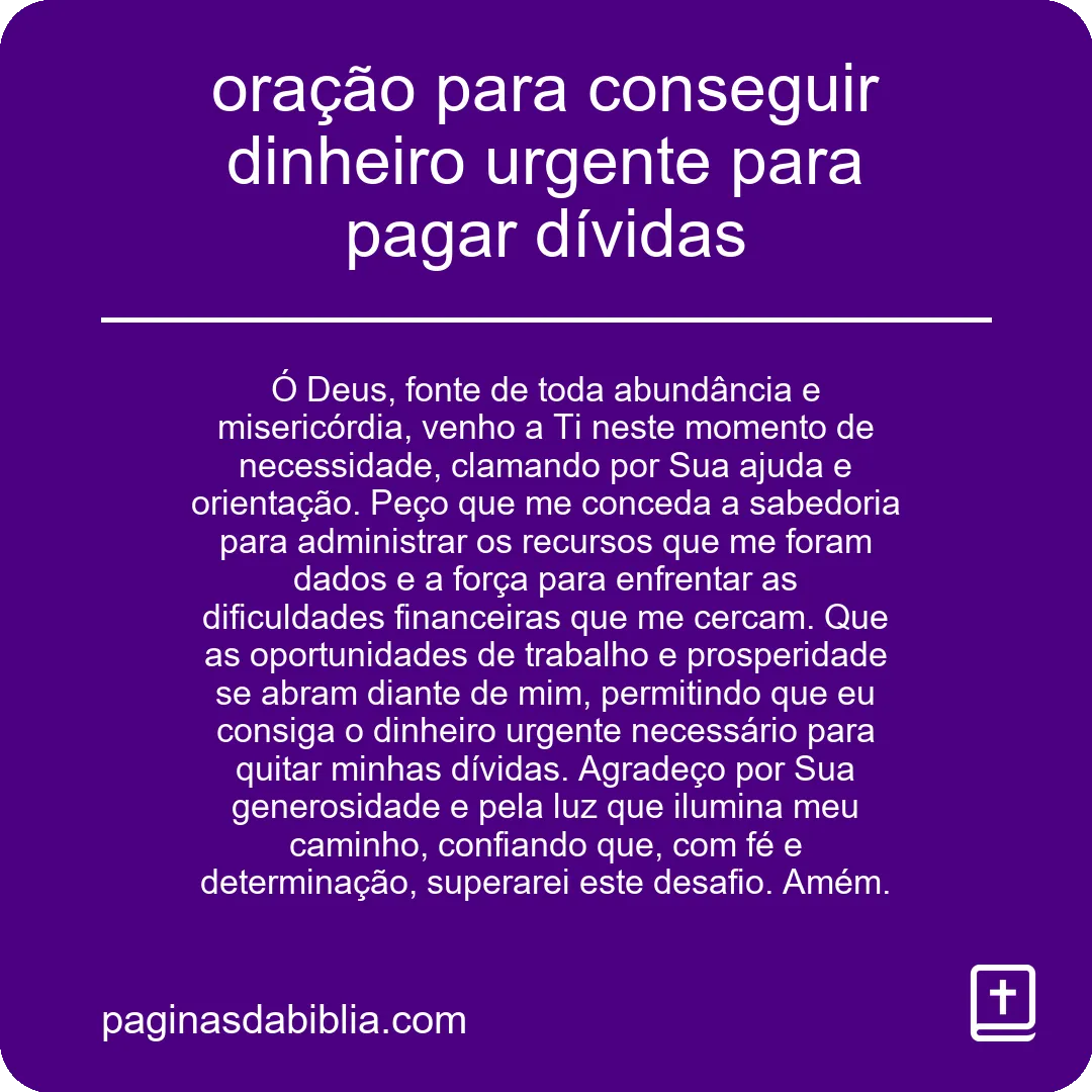 oração para conseguir dinheiro urgente para pagar dívidas