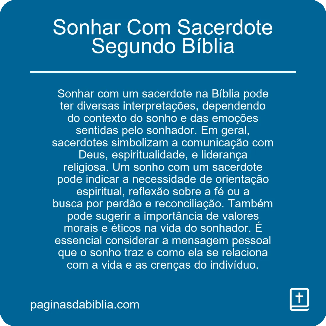 Sonhar Com Sacerdote Segundo Bíblia