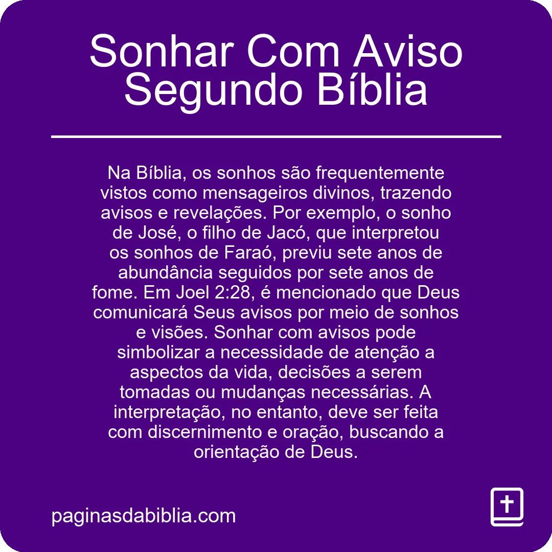 Sonhar Com Aviso Segundo Bíblia