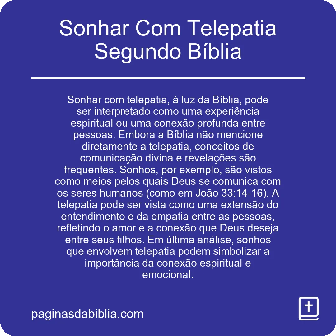 Sonhar Com Telepatia Segundo Bíblia