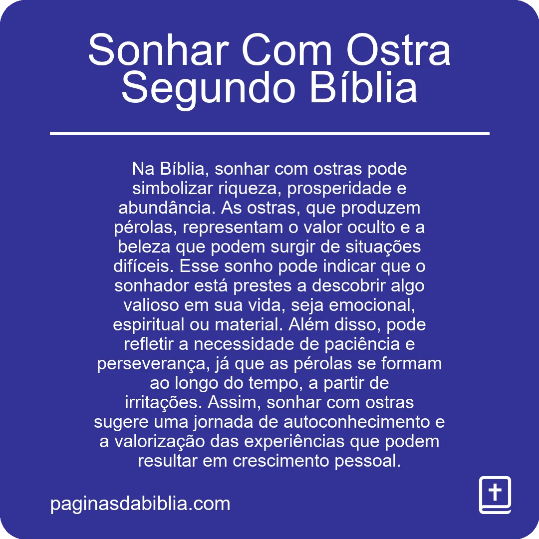 Sonhar Com Ostra Segundo Bíblia