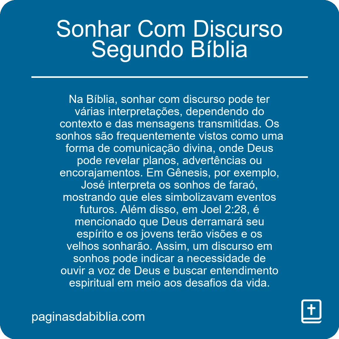 Sonhar Com Discurso Segundo Bíblia