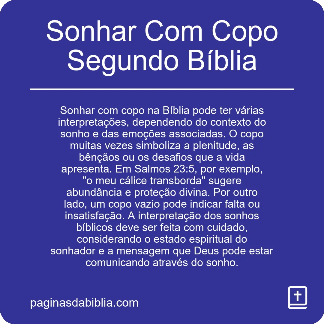 Sonhar Com Copo Segundo Bíblia