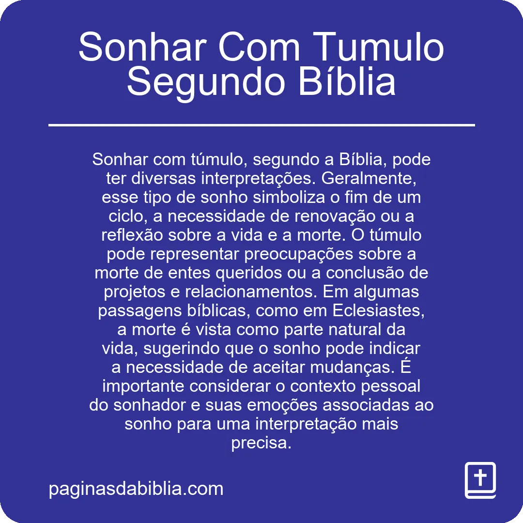 Sonhar Com Tumulo Segundo Bíblia