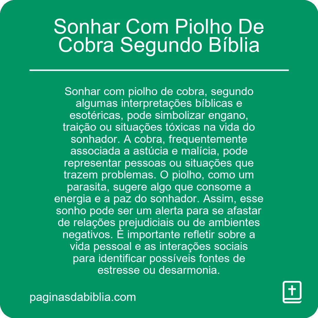 Sonhar Com Piolho De Cobra Segundo Bíblia