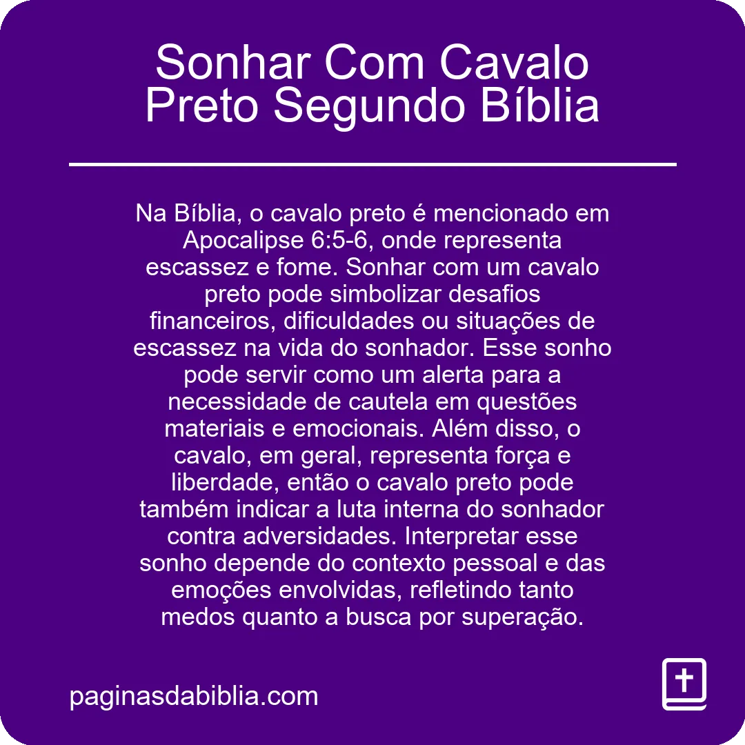 Sonhar Com Cavalo Preto Segundo Bíblia