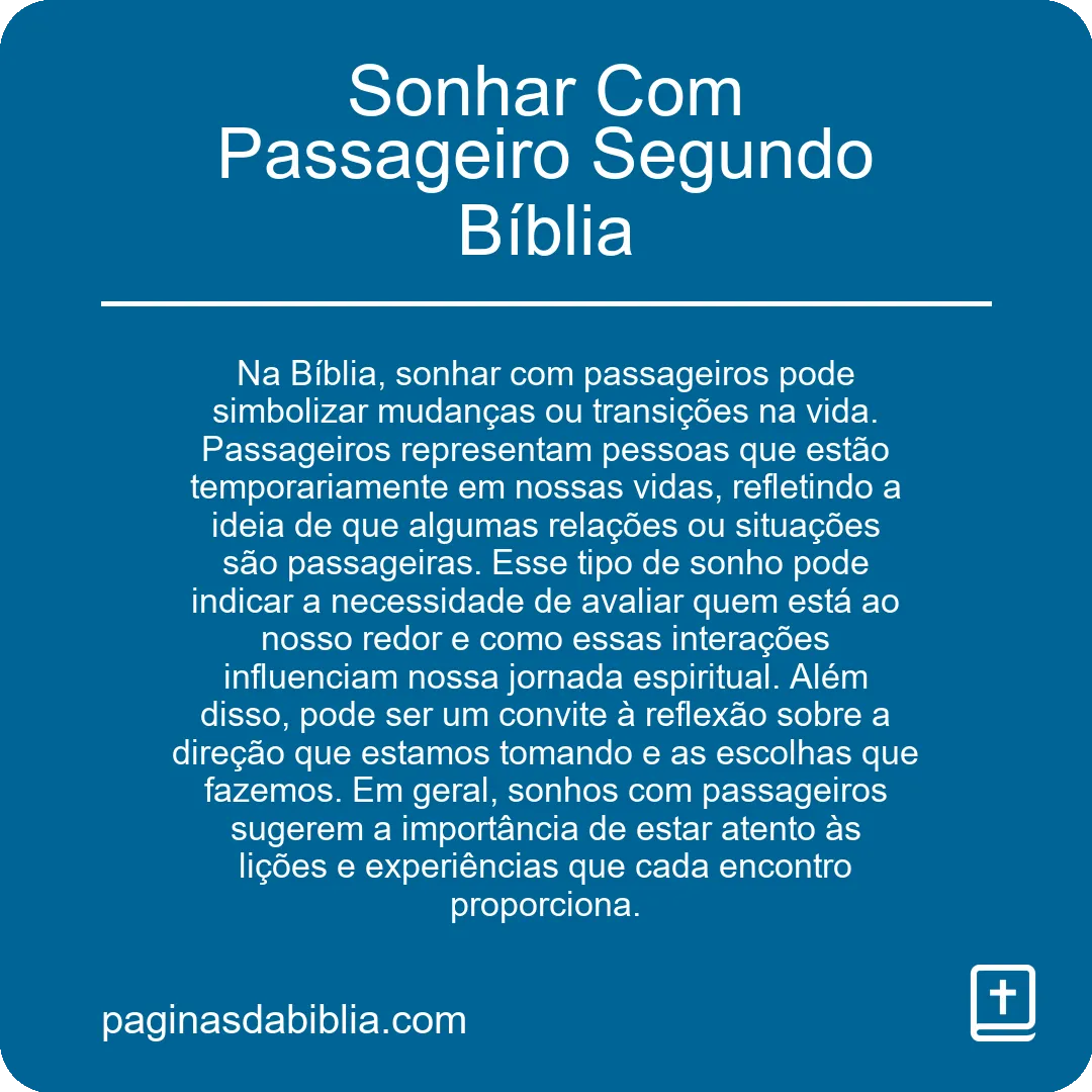 Sonhar Com Passageiro Segundo Bíblia