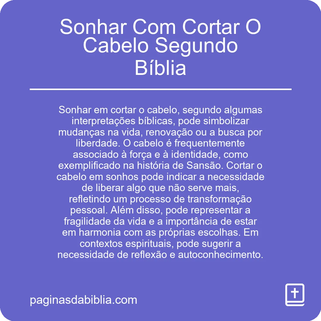 Sonhar Com Cortar O Cabelo Segundo Bíblia