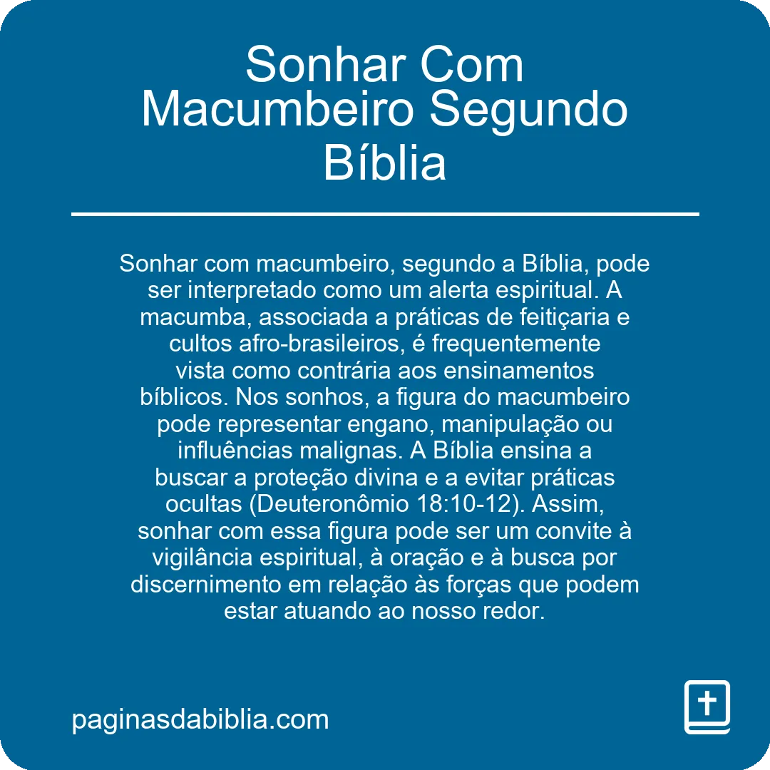 Sonhar Com Macumbeiro Segundo Bíblia