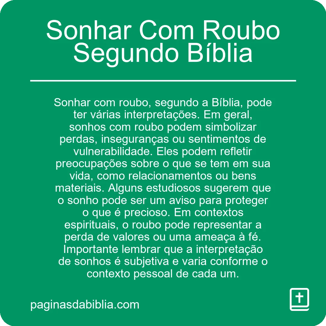 Sonhar Com Roubo Segundo Bíblia