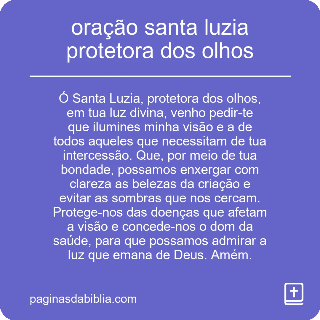 oração santa luzia protetora dos olhos