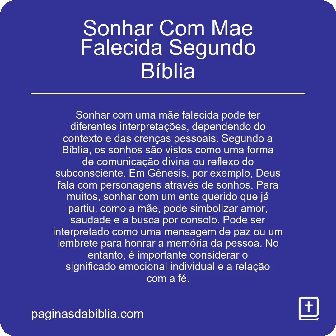 Sonhar Com Mae Falecida Segundo Bíblia