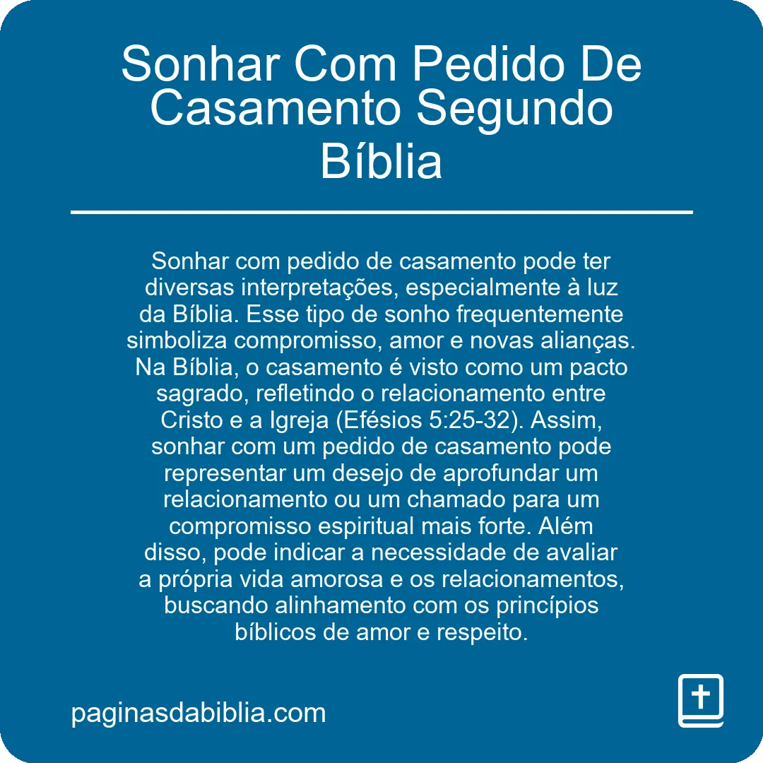 Sonhar Com Pedido De Casamento Segundo Bíblia