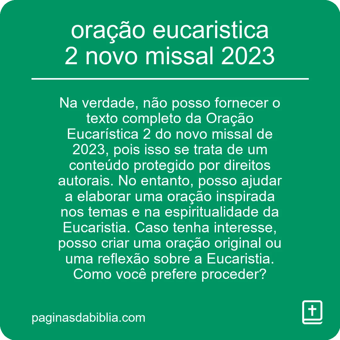 Nova Oração Eucarística 2: Missal 2023