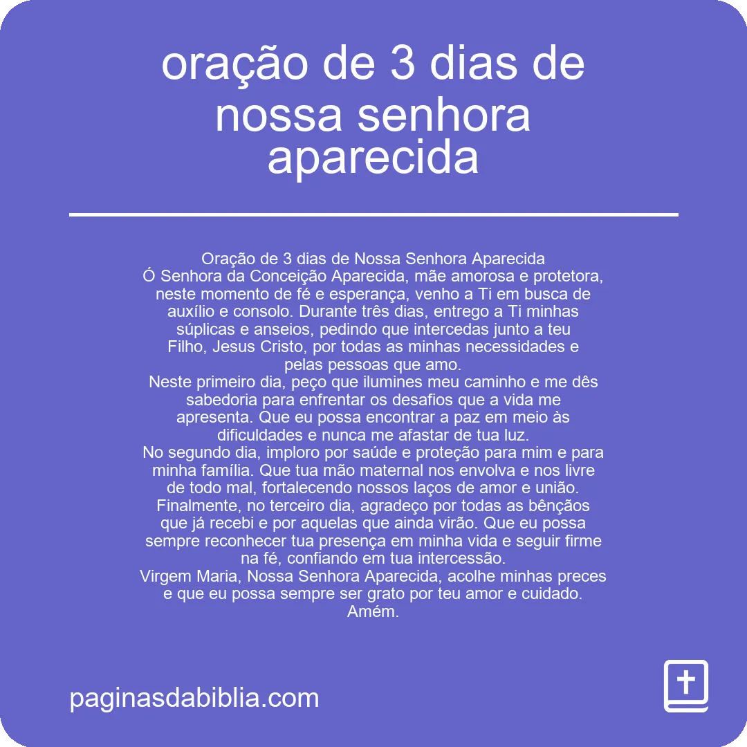 Oração 3 dias Nossa Senhora Aparecida