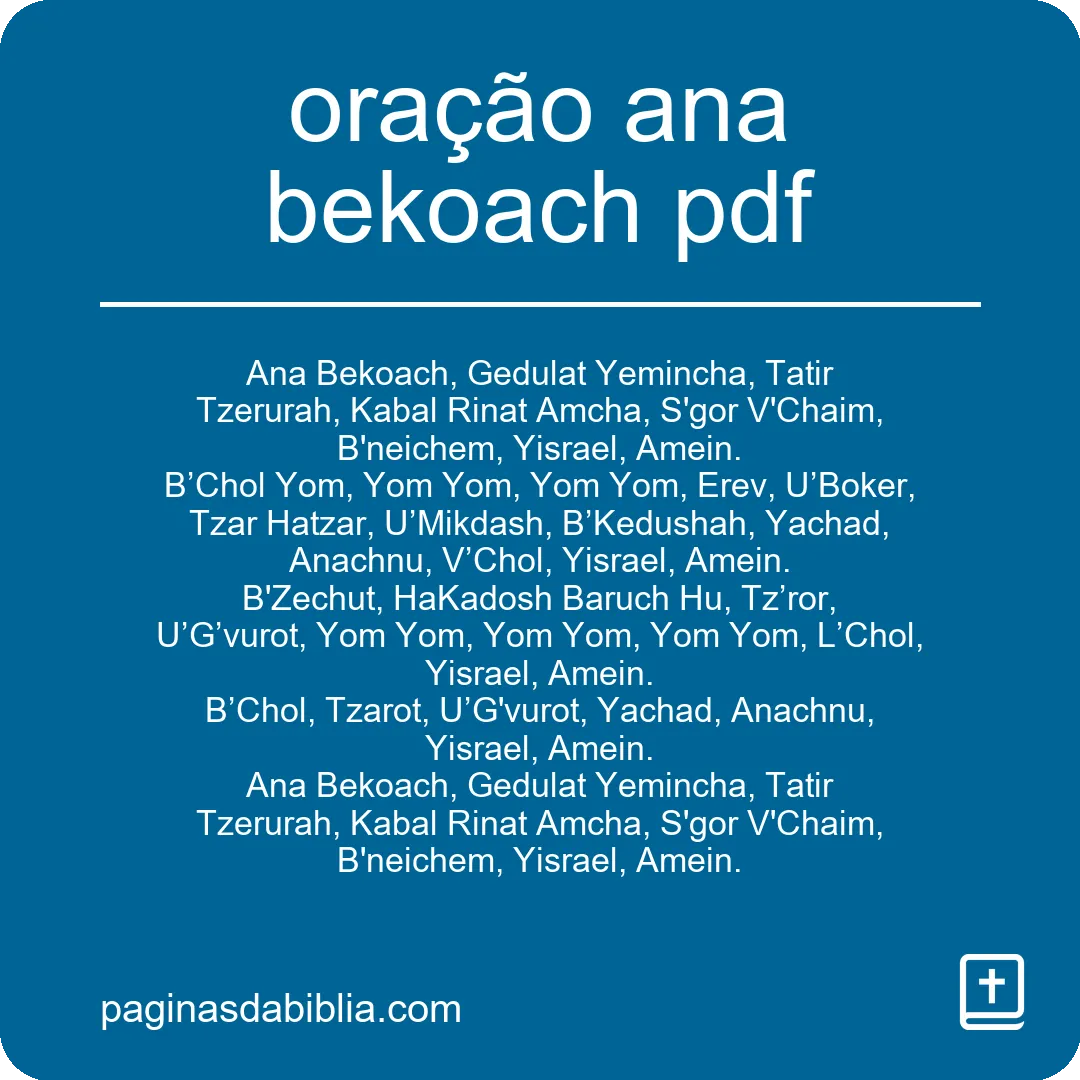Oração Ana Bekoach PDF: Poder Transformador Espiritual