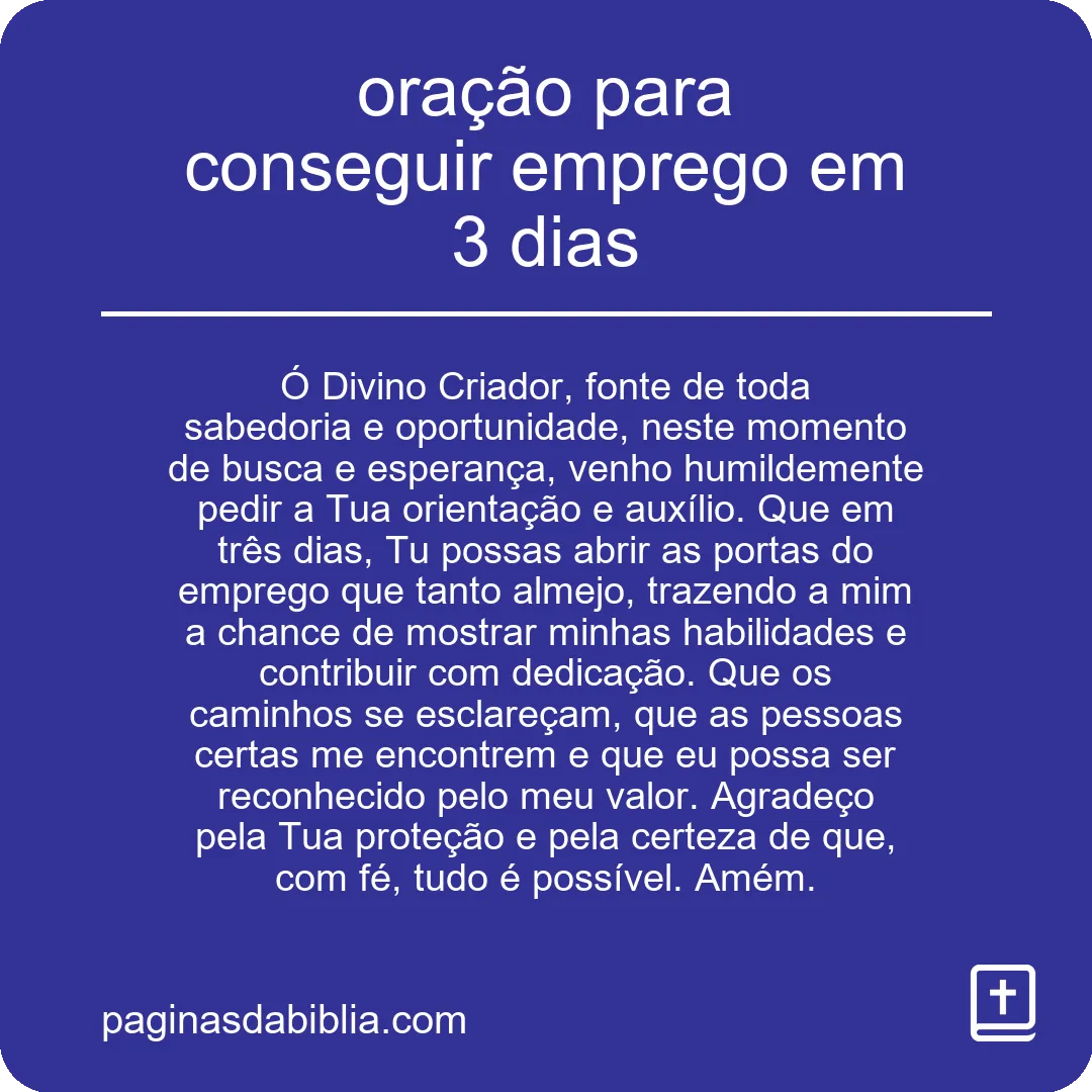Oração: emprego garantido em 3 dias!
