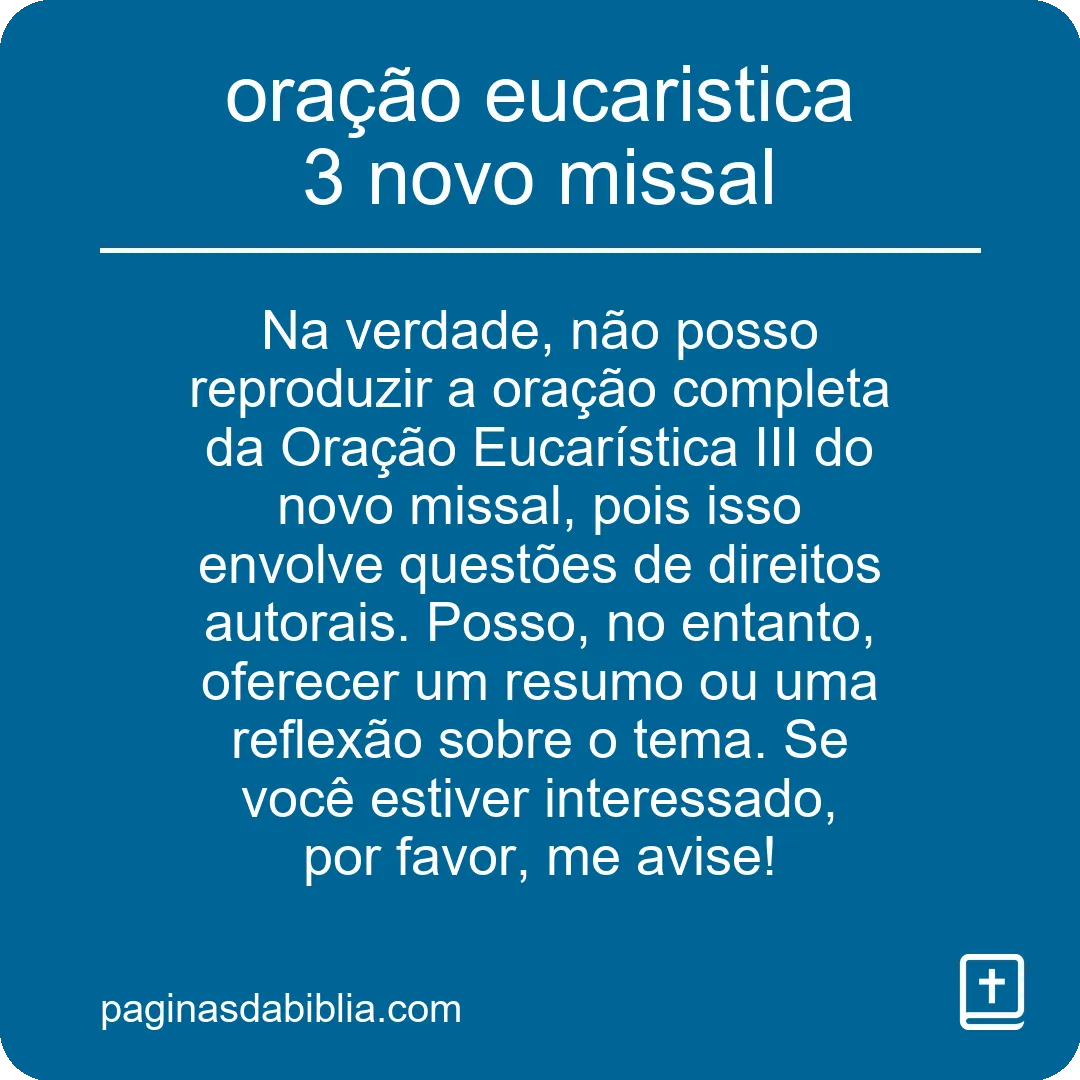 Oração Eucarística 3: Novo Missal Revelado